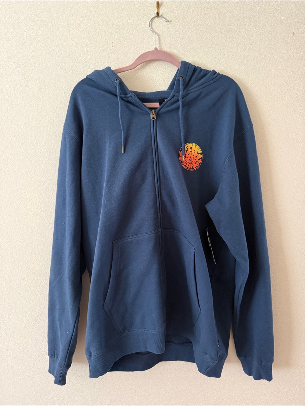 Rip Curl Navy Blue Zip-Up Hoodie with Orange Logo